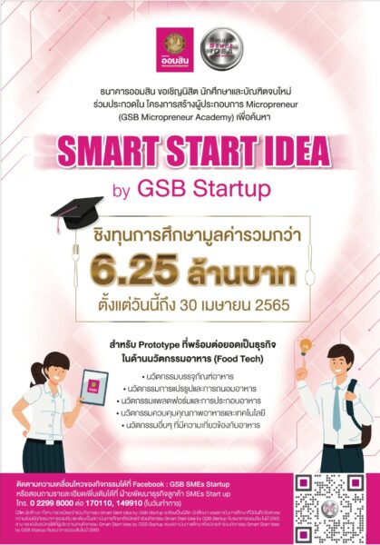 เปิดรับสมัครนิสิตนักศึกษาเข้าร่วมโครงการ SMART START IDEA by GSB Startup 2022
